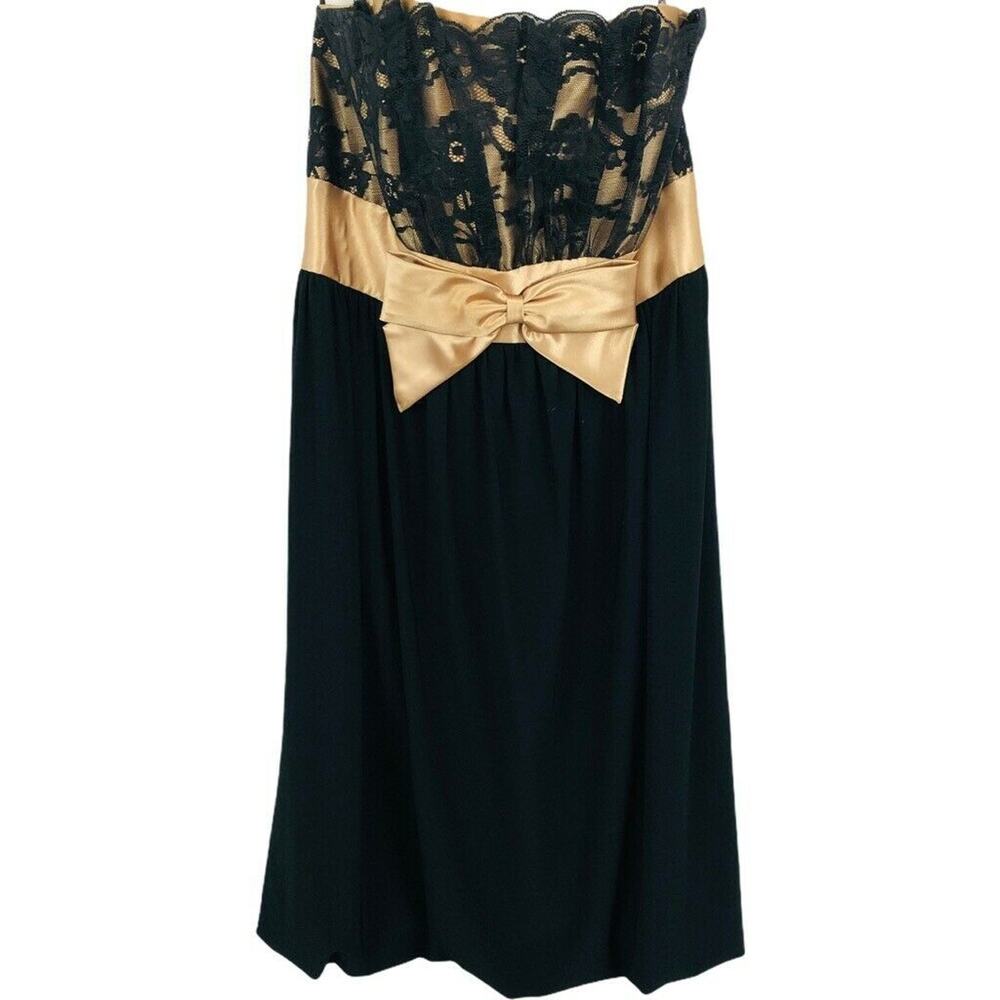 Vintage‎ Jessica Mcclintock Gunne Sax Mini Dress 3 Black Floral Strapless Lace